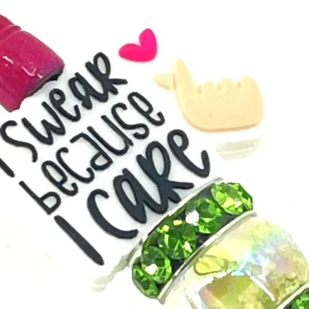 I swear because I care heart fingers handmade pen NEW beads rhinestone bling clo